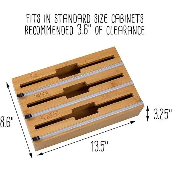 Honey Can Do 3-In-1 Bamboo Food Wrap Organizer With Safety Cutter | Plastic, Wax - Picture 4 of 4